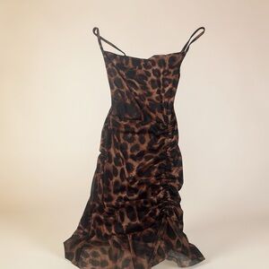 PrettyLittleThing Brown Leopard Print Strapless Slip Dress